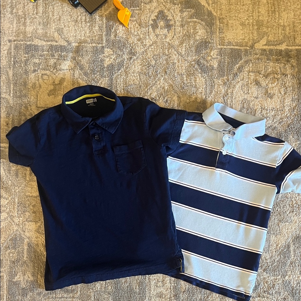 Navy and Light Blue Striped Kids Polo Shirts Size 5/6